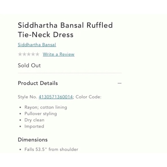 New Anthropologie Siddhartha Bansal Ruffled Tie-Neck Dress small - Picture 9 of 16